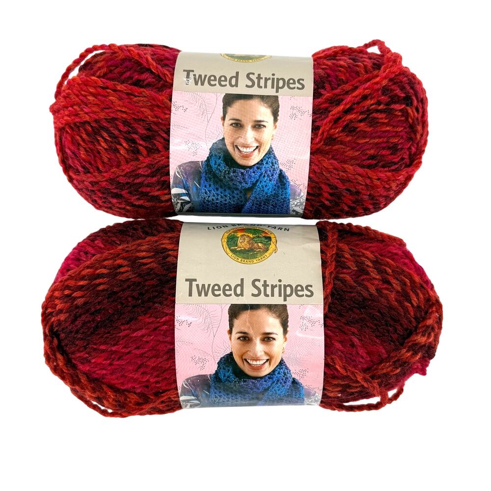 Lion Brand Tweed Stripes Yarn Lot of 2 Skeins Mixed Berries Bulky Acrylic